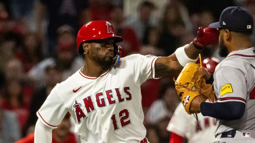 Angels, Braves players get into wild brawl after high pitch to Jorge Soler