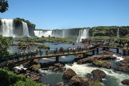 Tourist breaches safety barrier at worlds largest waterfall system to recover cellphone